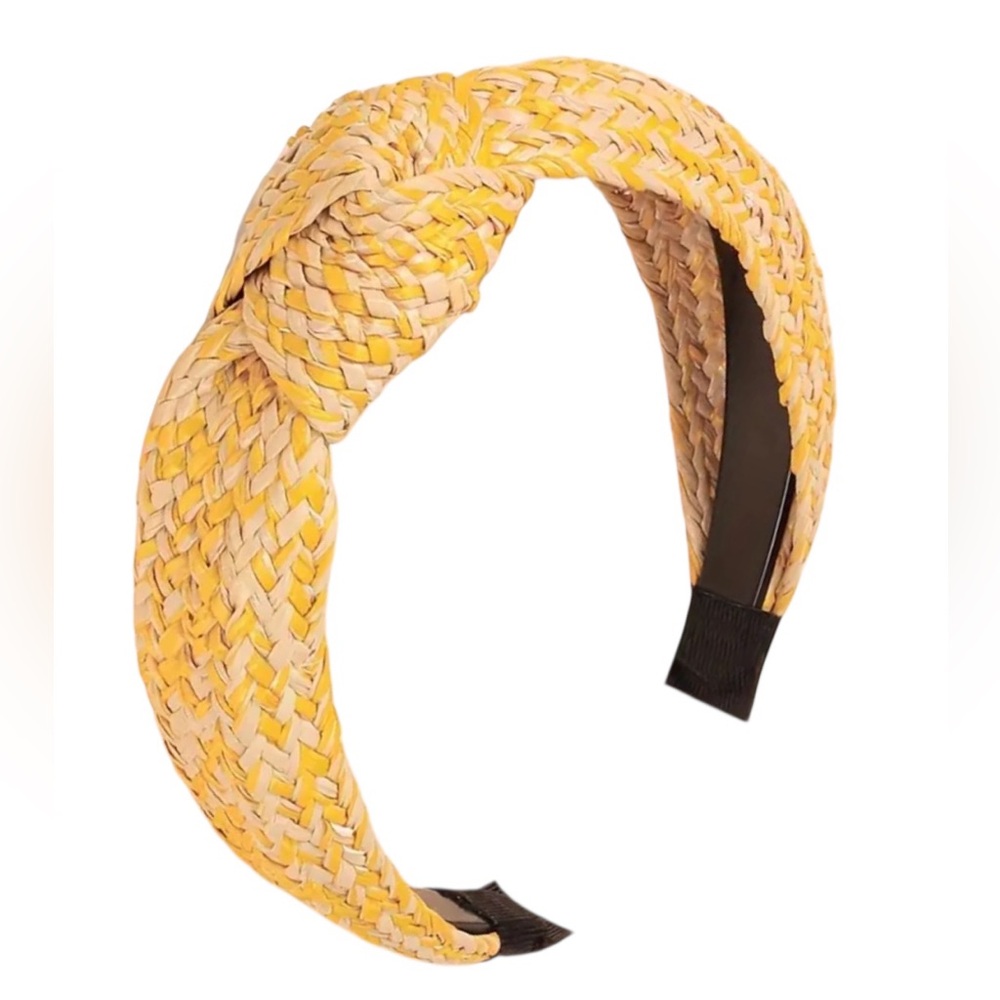 Yellow & Tan Woven Raffia Knotted Headband